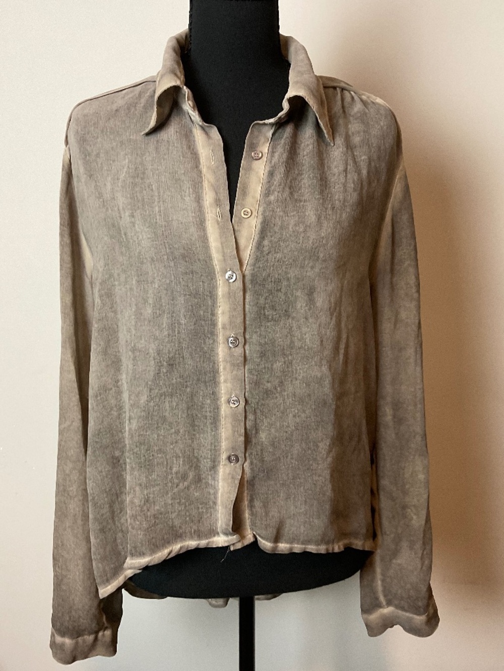 Brandy Melville taupe/grey washed lightweight button-up shirt.